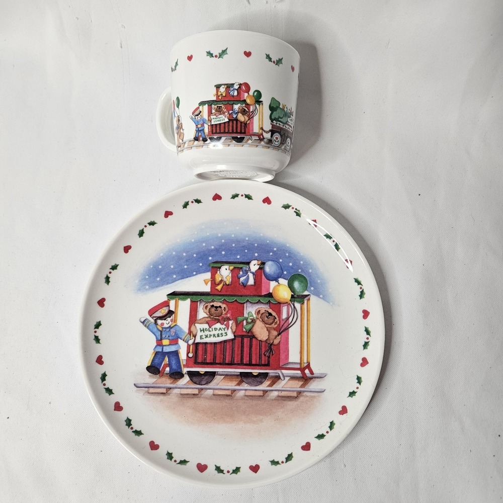 Vtg Daisy Kingdom Inc Holiday Express Childrens Melamine Plate w/Mug 1987 Set